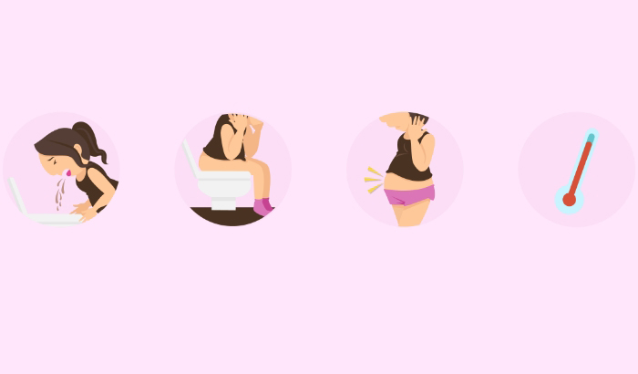 Боль в животе, понос и температура